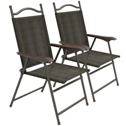 Wyld Haus Covani Set Of 2 Metal Dark Brown Folding Garden Chairs With Fabric Mesh Seats