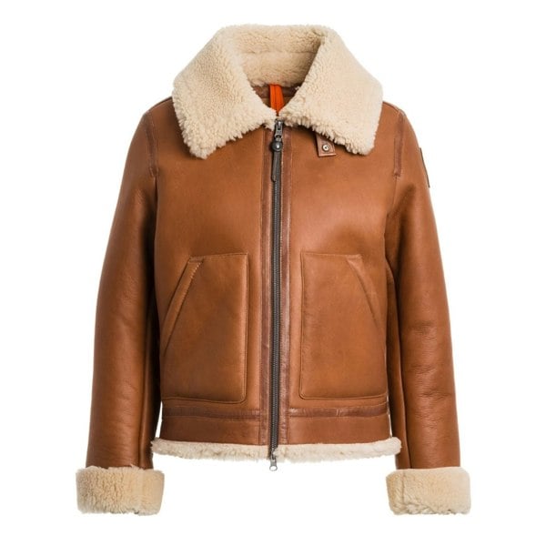 Parajumpers GIALEAN SPECIAL PWJKSE32 537 COGNAC Brown Leather Jacket Womens S