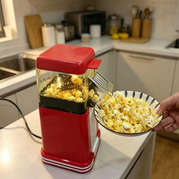 Gr8 Home 1200W Retro Red Hot Air Popcorn Maker Machine Oil-Free with 6 Popcorn Boxes, Red