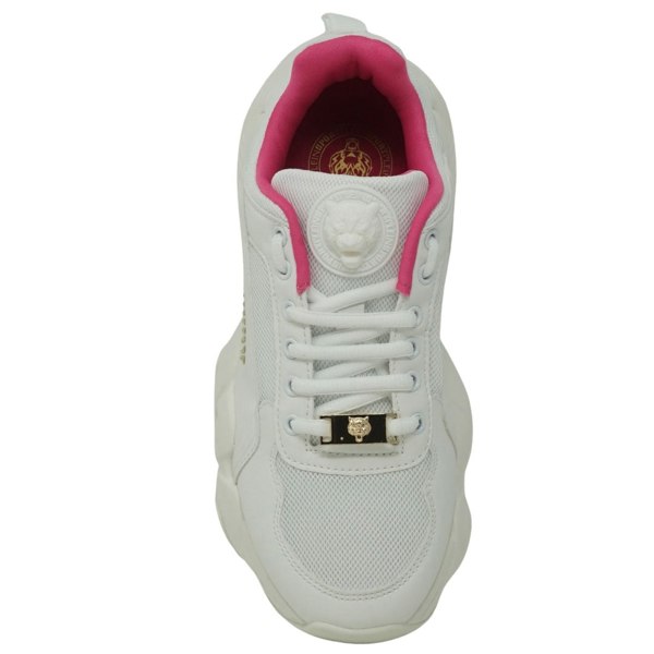 Plein Sport Gold Branded Logo Women's Sneakers - White & Pink