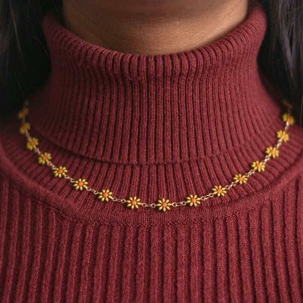 The Colourful Aura Colourful Yellow Flower Charm Indie Boho Daisy Choker Summer Adjustable Necklace