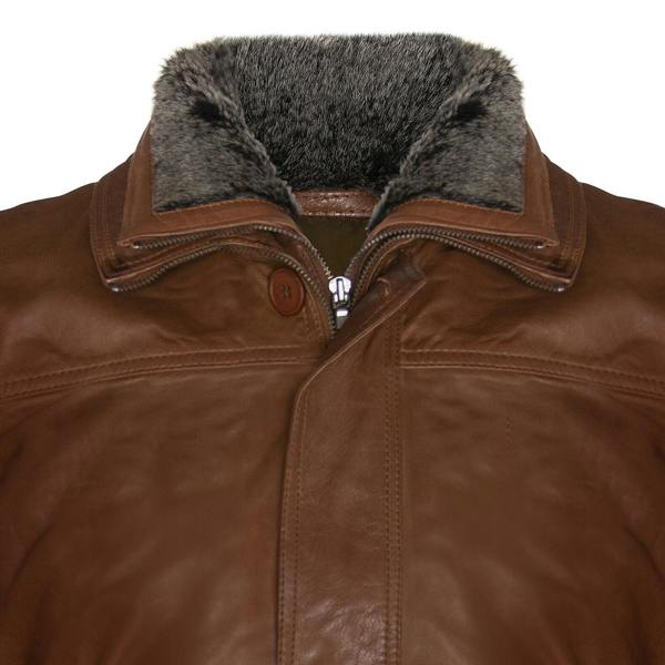 Infinity Leather Mens Removable Collar Mid Length Warm Jacket