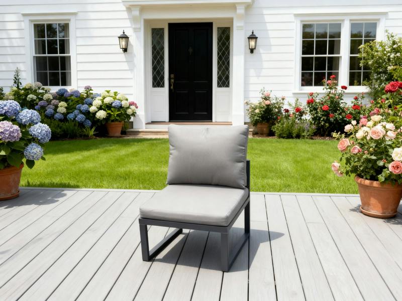 Fimous Aluminum Outdoor Garden Furniture Armless Sofa Chair With Seat And Back Cushion Dark Grey