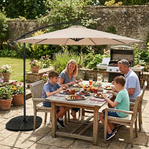 Monstershop LED Cantilever Parasol 3m With Full Fan Base – Beige