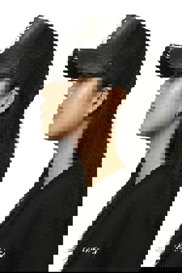 God Given Talent GGT White Logo Acid Wash Distressed Black Denim Mesh Snapback