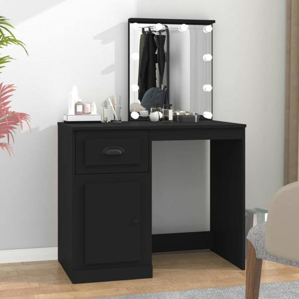 Berkfield Dressing Table with LED Black 90x50x132.5 cm Engineered Wood