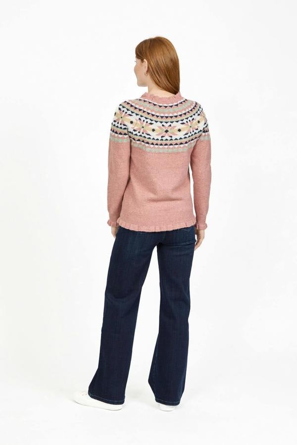 Mudflower Fair Isle Yoke Crew Neck Frill Knit Jumper