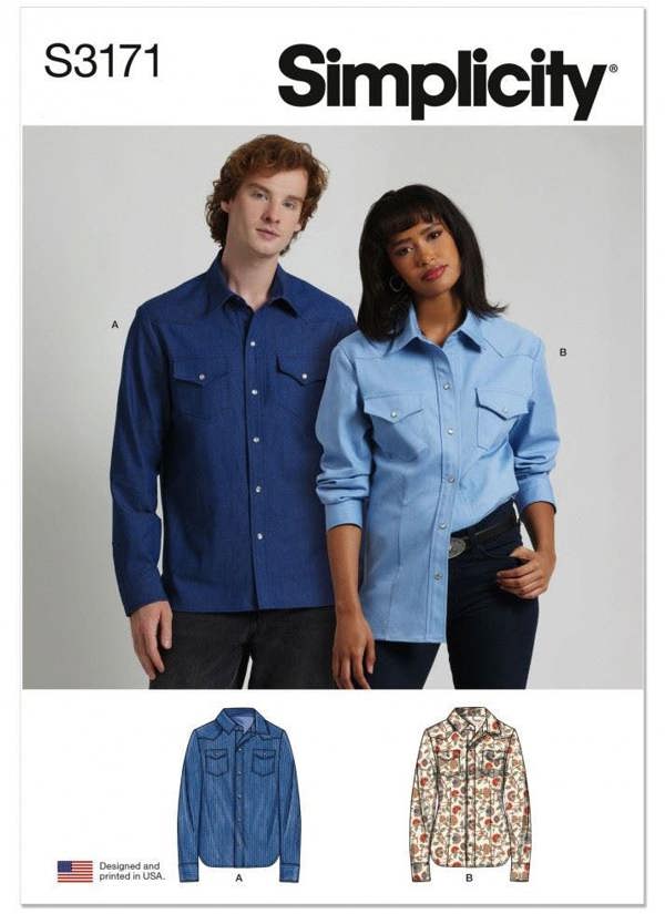 Simplicity Sewing Pattern 3171, Tops, Shirts for Men, Women, A (XS-S-M-L-XL-XXL) - Intermediate