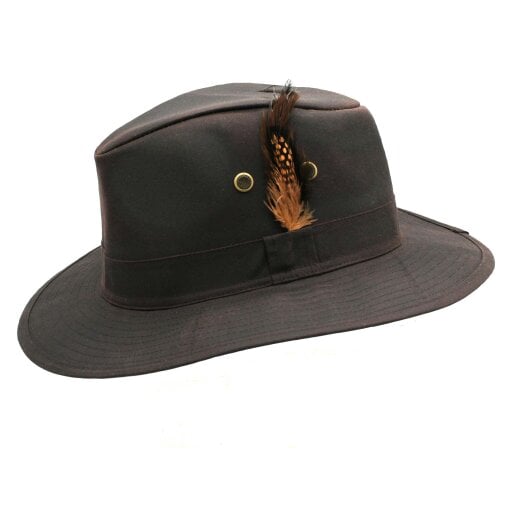 Heather Hats & Accessories Water Resistant Waxed Cotton Bucket Hat, Checked Cotton Lining, Outdoor Wear, Brown
