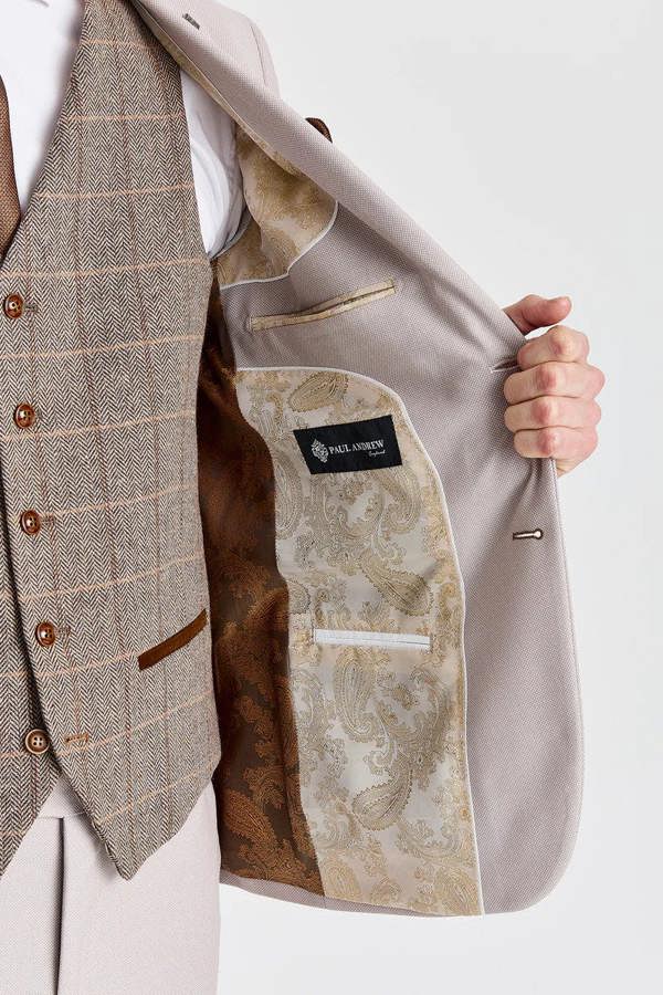 Paul Andrew Mayfair Stone Textured Suit With Harris Brown Tweed Waistcoat