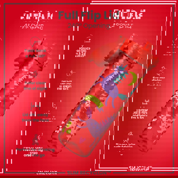 ION8 Leak Proof Slim Water Bottle, Recyclon, Red Unicorns, 500ml (18oz)