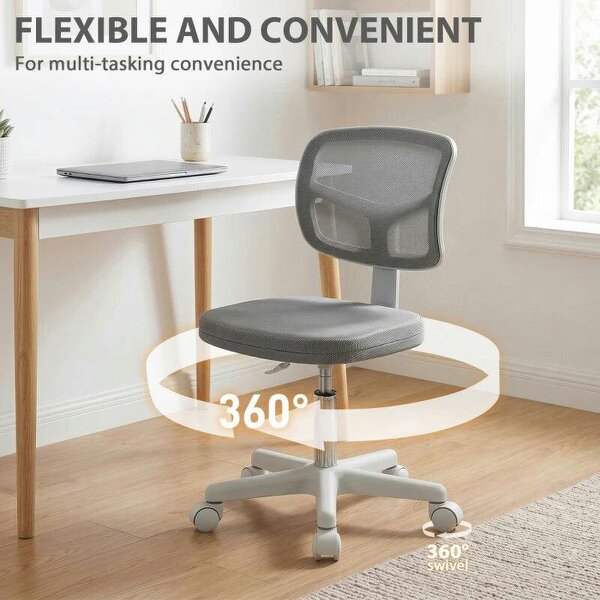 Small Office Chair without Arms, Ergonomic Swivel Mesh Desk Chair with Curved Back, Dark Grey