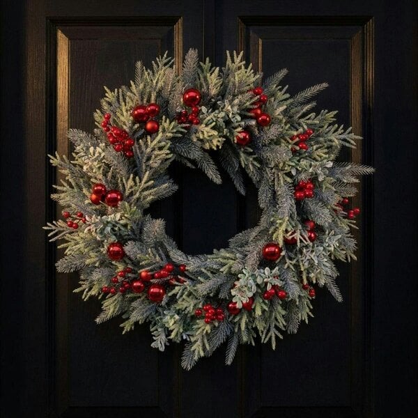 Garden Greatness Frosted Greenery Red Berries Christmas Wreath