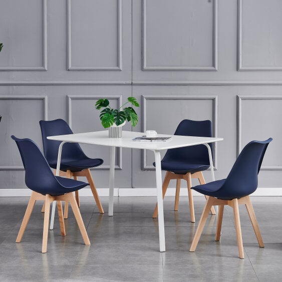 Set of 4 Dining Chairs with Solid Wooden Legs and Seat Cushion Pads Eva - Blue