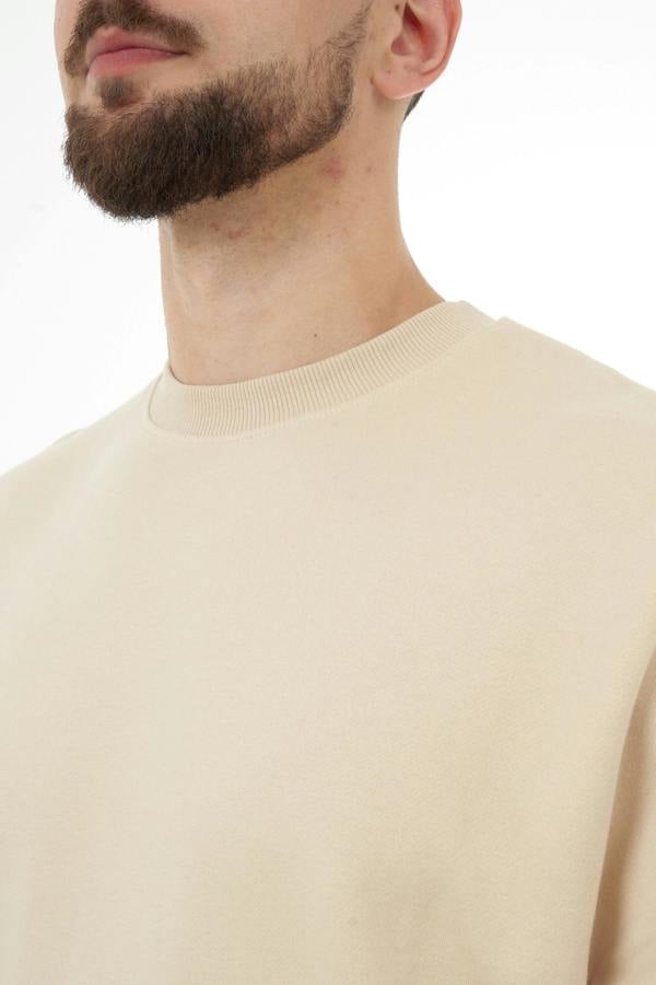 Smart Living Mens Polycotton Sweatshirt - Casual Long Sleeve Crewneck Pullover Jumper - Stone