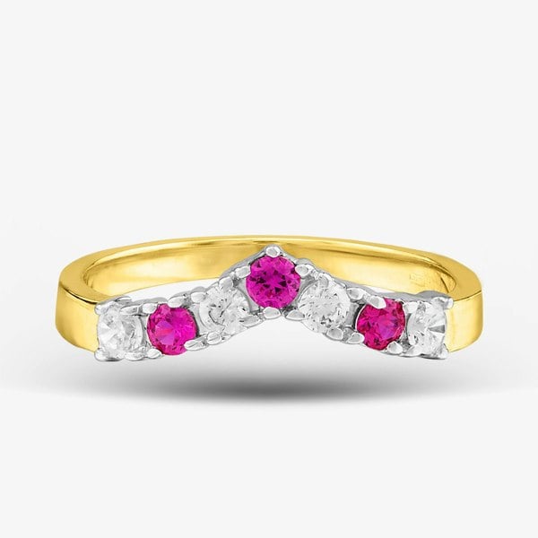 T. H. Baker 9ct Yellow Gold Red & Clear Crystal Wishbone Ring DIV003R
