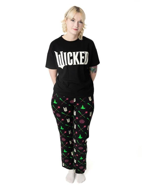 Wicked Womens Black Logo Short Sleeve Long Leg Pyjama Set