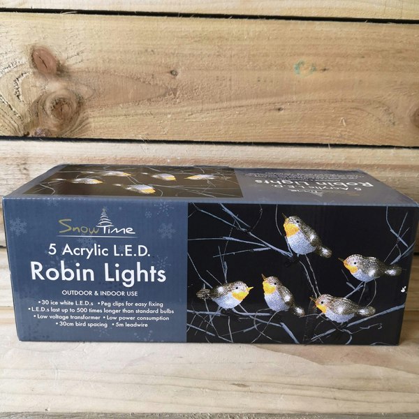 Samuel Alexander 5 Acrylic Indoor Outdoor Robin Christmas Lights with 30 Ice White LEDs