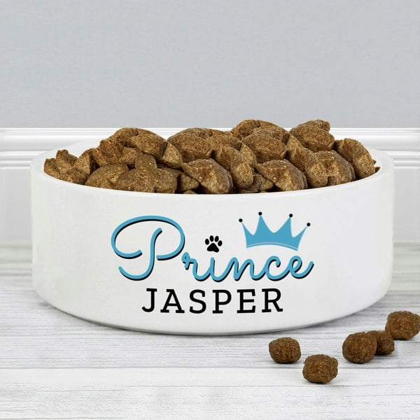 Personalised Memento Company Personalised Prince 15cm Medium Ceramic White Pet Bowl