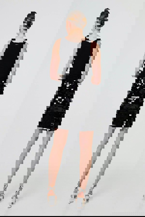 Black | Sequin Embellished High Waist Mini Skirt
