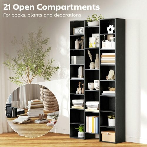 Wyld Haus Faelsu Nota Wooden Black Twenty One Compartment Storage Bookcase
