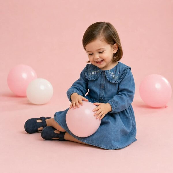 Mini Cuddles Floral-Embroidered Dress (Blue)