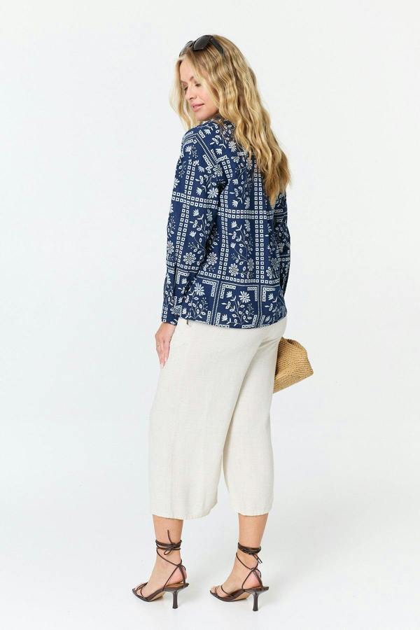 Blue | Printed Long Sleeve Relaxed Shirt