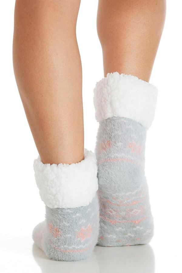 Ladies Soft and Fuzzy Fairisle Print Bed Socks