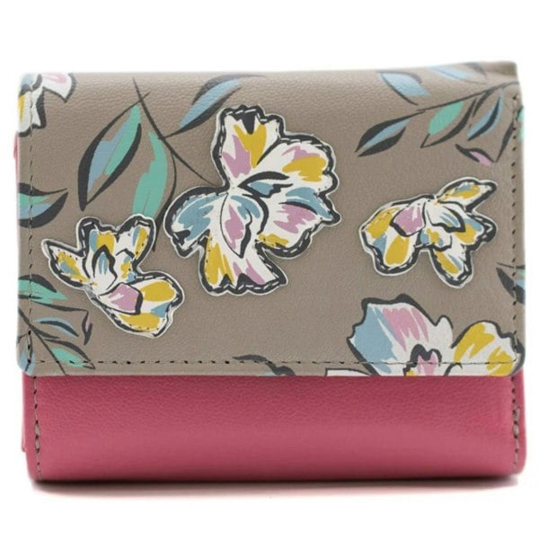 Mala Leather Zinnia Flower Floral Leather Trifold Purse