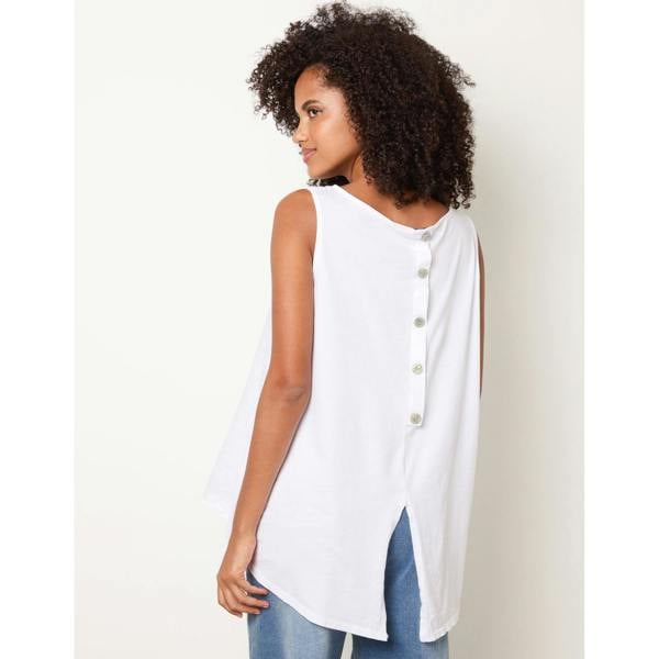 Blue Vanilla Jersey Back Linen Woven Front Sleeveless Top