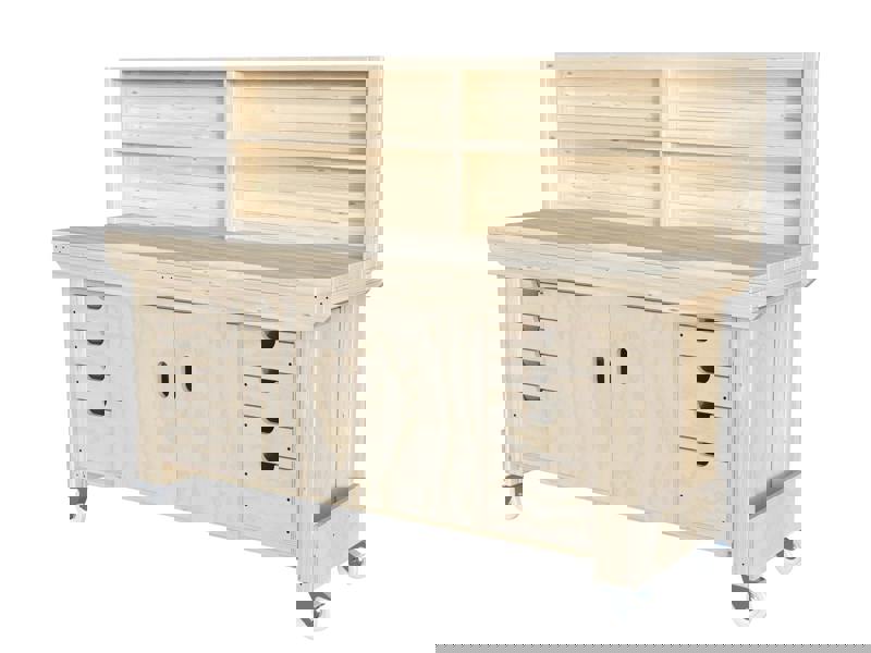 Acorn Heavy-Duty Cupboard Workbench (V.4) – Sturdy Wooden Workbench with Two-Door Cupboard in the middle, Multiple Drawers, and Optional Back Panel or Pegboard, Ideal for Garages, Workshops, and Sheds