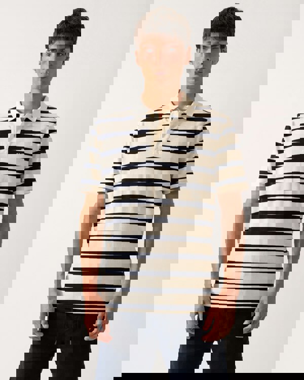 GANT Men Striped Polo Shirt - 130 Cream - CHO - Designer Mens Polo Shirts