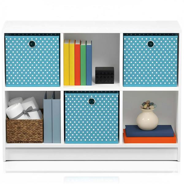 WALPLUS Basic 3x2 Bookcase Storage w/Bins, White/Light Blue | Luxury Wall Decor for Living Room & Bedroom