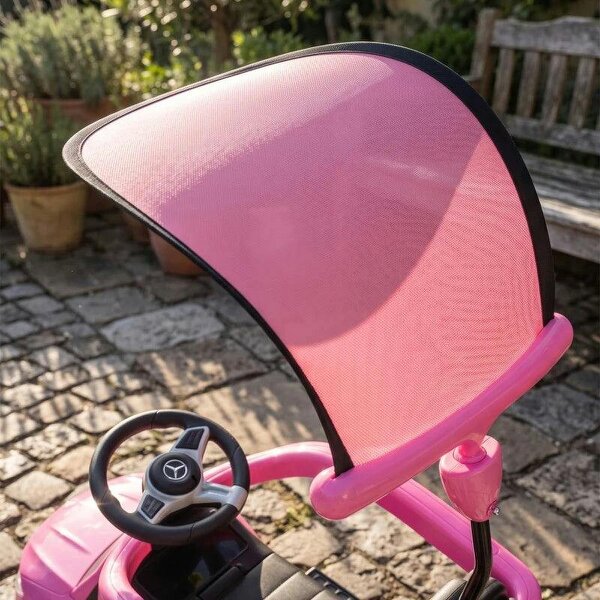 4 in 1 Licensed Benz Ride on Push Car with Handle, Canopy, Guardrails, Horn, Music, Storage for 12-36 Months, Pink