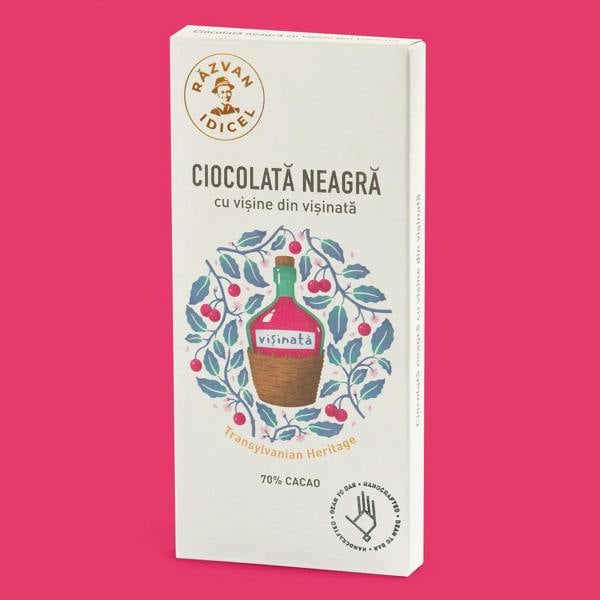 Razvan Idicel Artisanal Dark Chocolate with sour cherries from sour cherry liqueur 70% cocoa 80g