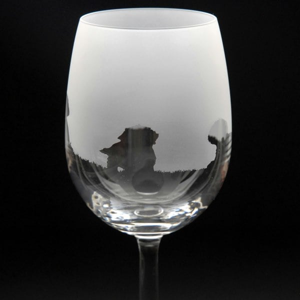 Glyptic Glass Art Maltese Dog Crystal Wine Glass - Hand Etched/Engraved Gift