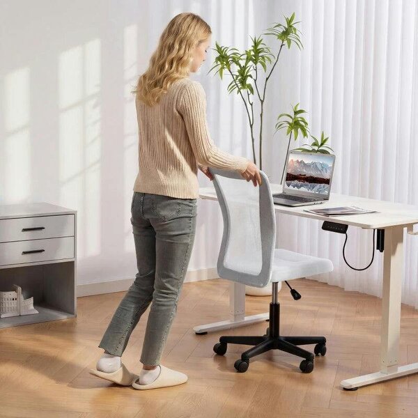 Mesh Office Chair Armless Swivel Executive Computer Desk Chair Adjustable Height Wheels White