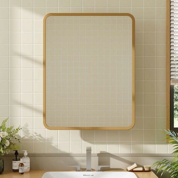 Surface Mount Rectangular Bathroom Storage Mirror Cabinet with Round Corner, DM0921 Living and Home