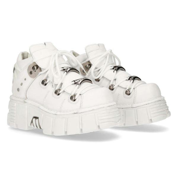 New Rock White Leather Gothic Ankle Boots¬-106N-S8