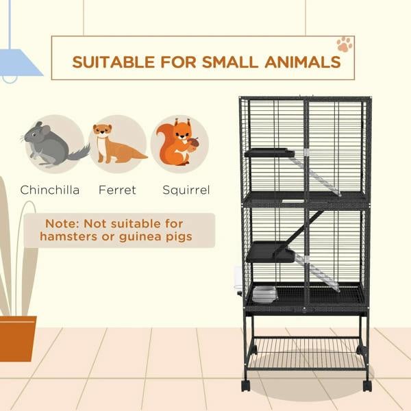 Charcoal grey multi-level wire small animal cage with ramps and multiple doors