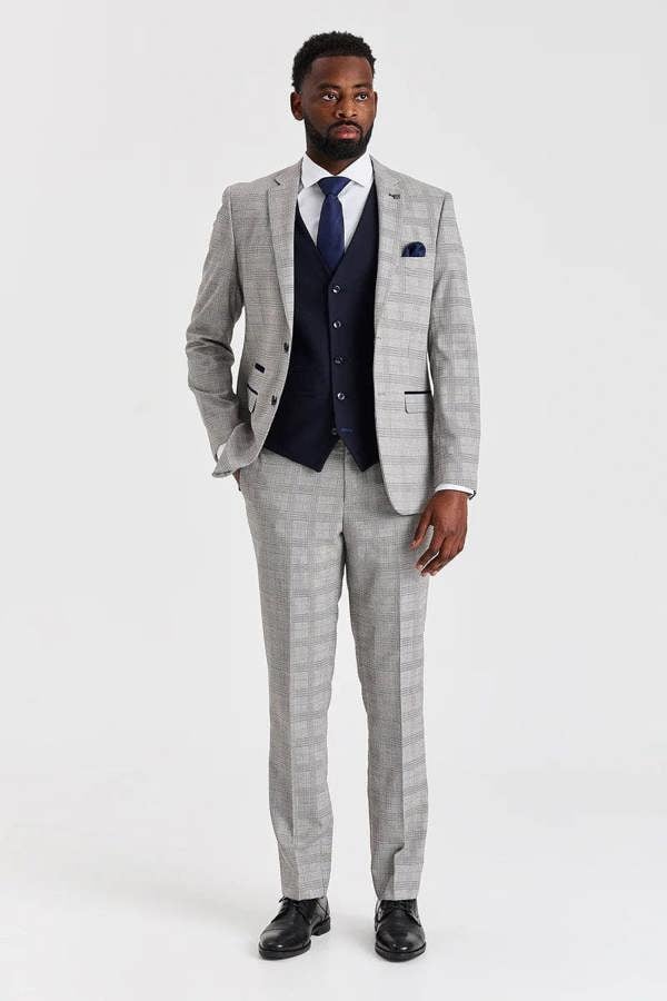 Paul Andrew Hugo Grey Suit with Parker Navy Waistcoat