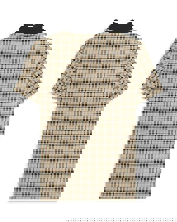 Lambretta Mens Check Classic Mod Ska Casual Smart Polo, beige and black check patterned polo shirt with a black ribbed collar.