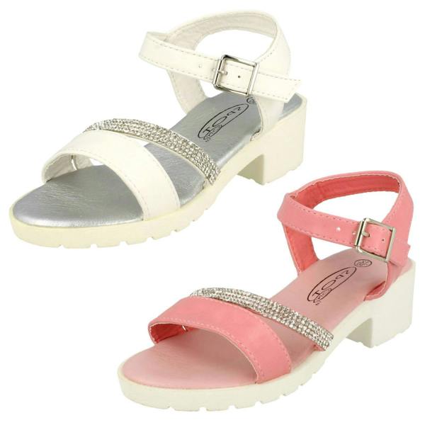 Spot On Girls Spot On Mid Heel Diamante Strap Ankle Buckle Sandal