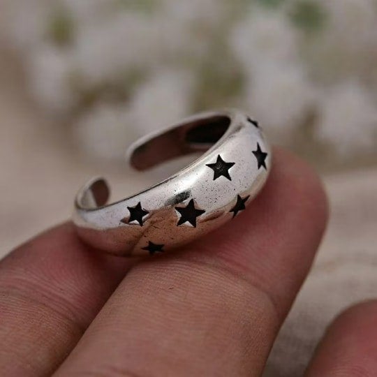 The Colourful Aura Silver Open Ring Women Lady Punk Vintage Space Star Statement Chunky Ring