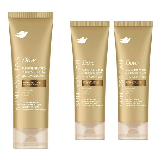 Dove Summer Revived Tanning Lotion 200ml 3 Pack , Light to Medium Sunkissed Glow