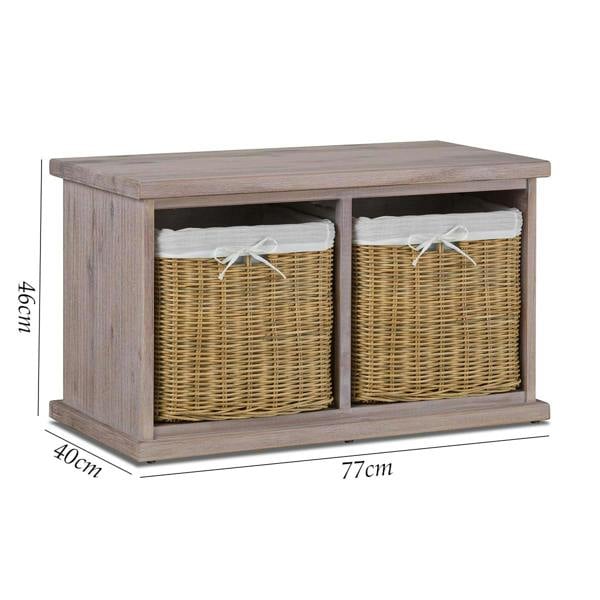 Statement Furniture Tetbury Acacia Hallway Bench with Natural Wicker Storage Baskets