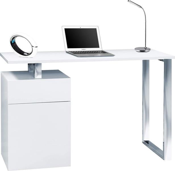 Homeology CALISTA Gloss White with Brushed Steel Legs Contemporary Home Office Computer Desk