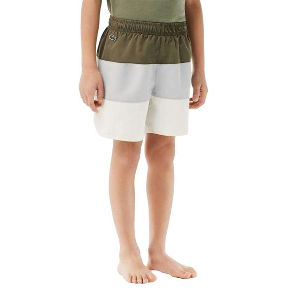 Lacoste Boys Colour Block Relaxed Fit Swim Shorts - Green - 