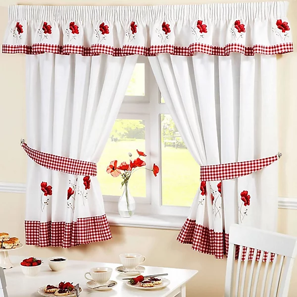 Alan Symonds Poppies Embroidered Kitchen Curtains