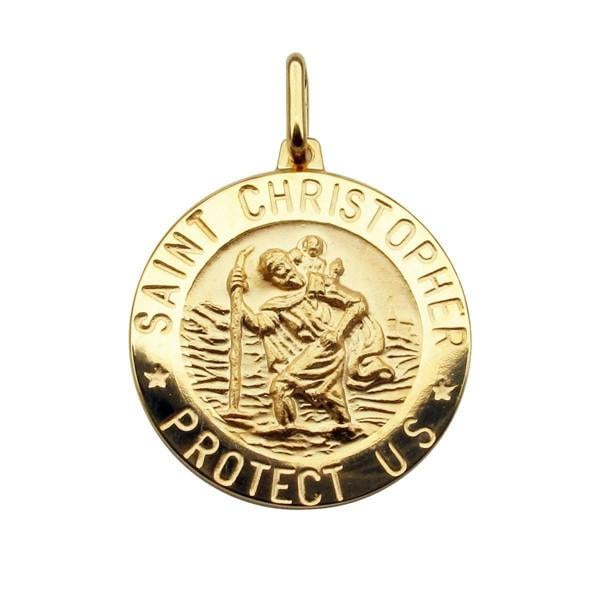 Christopher James of London 9ct Yellow Gold 21mm 3D St Christopher Pendant With Optional Engraving and Chain